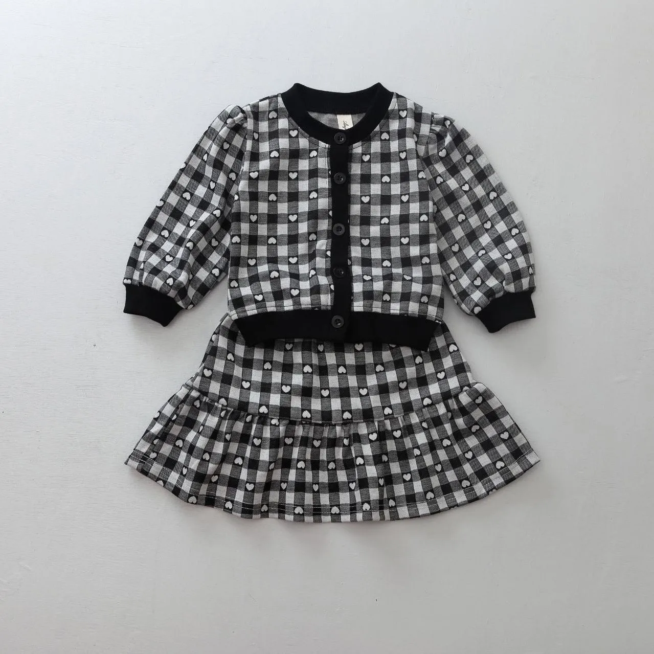 2 Pieces Set Baby Kid Girls Love heart Print Cardigan And Skirts Wholesale 231130136