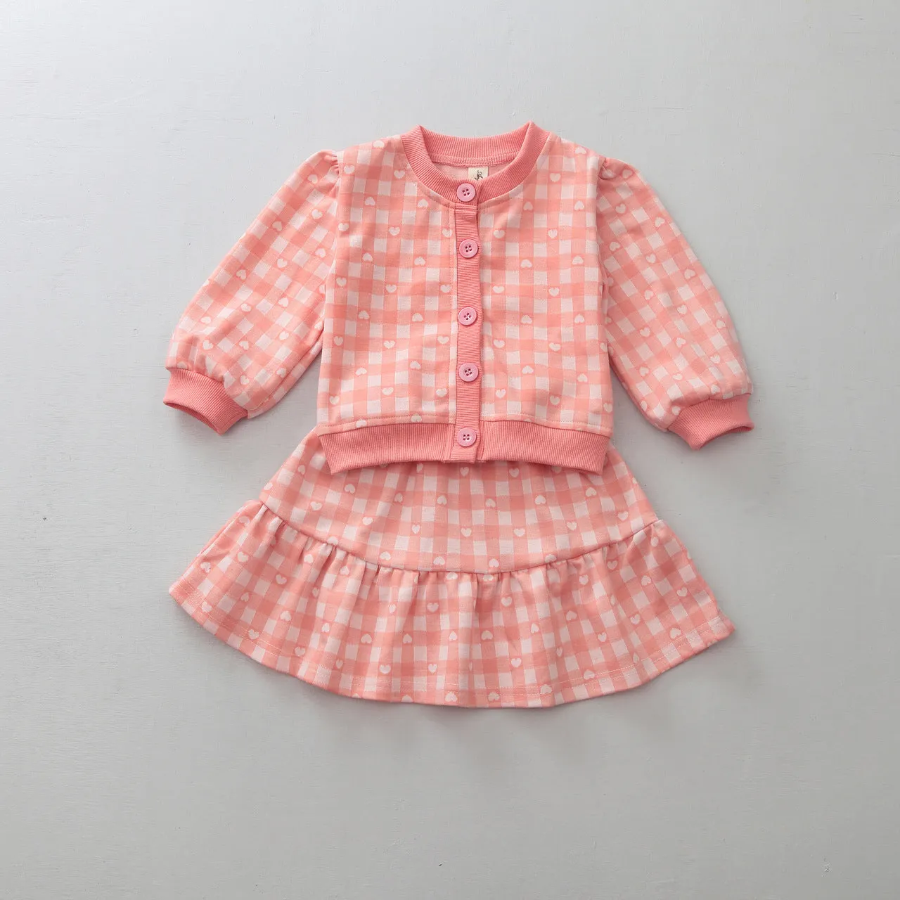 2 Pieces Set Baby Kid Girls Love heart Print Cardigan And Skirts Wholesale 231130136