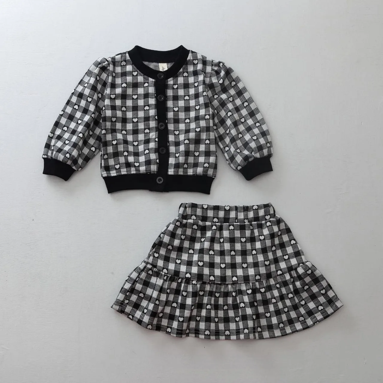 2 Pieces Set Baby Kid Girls Love heart Print Cardigan And Skirts Wholesale 231130136