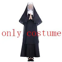 2018 Movie The Nun Costume Mask Cosplay Adult Long Black Scary Nuns Ghost Clothes Uniform Horror Halloween Party Costume Props