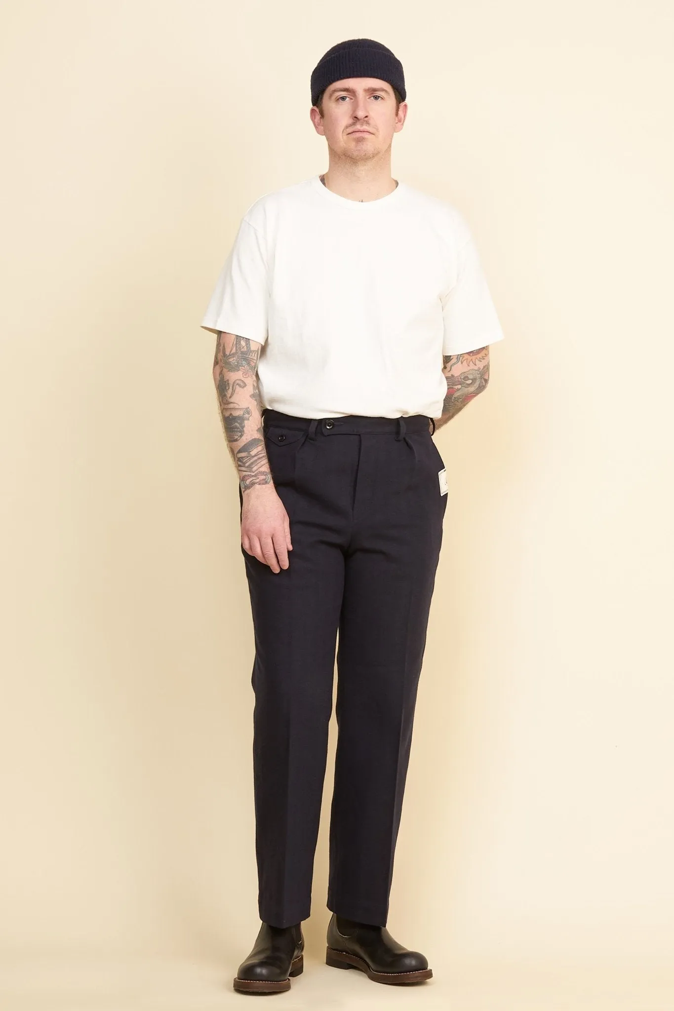 Addict Clothes Single Pleated Herringbone Army Trousers - Navy