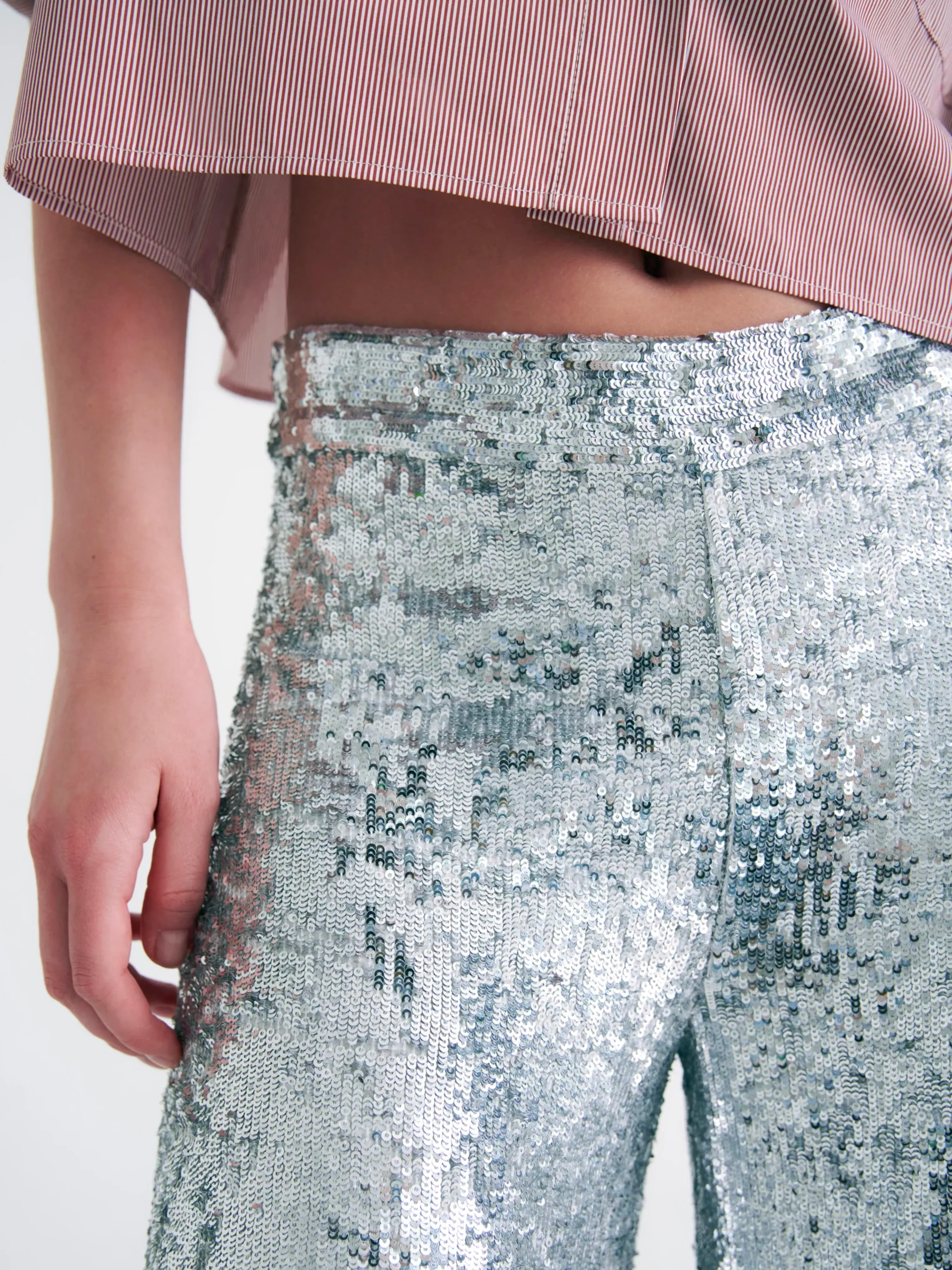 Adieu Silver Silk Sequin Straight Pant