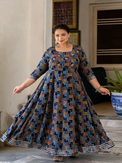 Anarkali Plus Size Blue Kurti for women