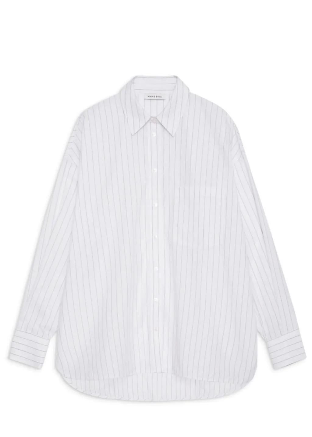 Anine Bing Chrissy Shirt in White and Taupe Stripe