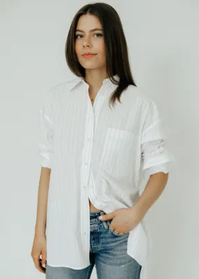 Anine Bing Chrissy Shirt in White and Taupe Stripe