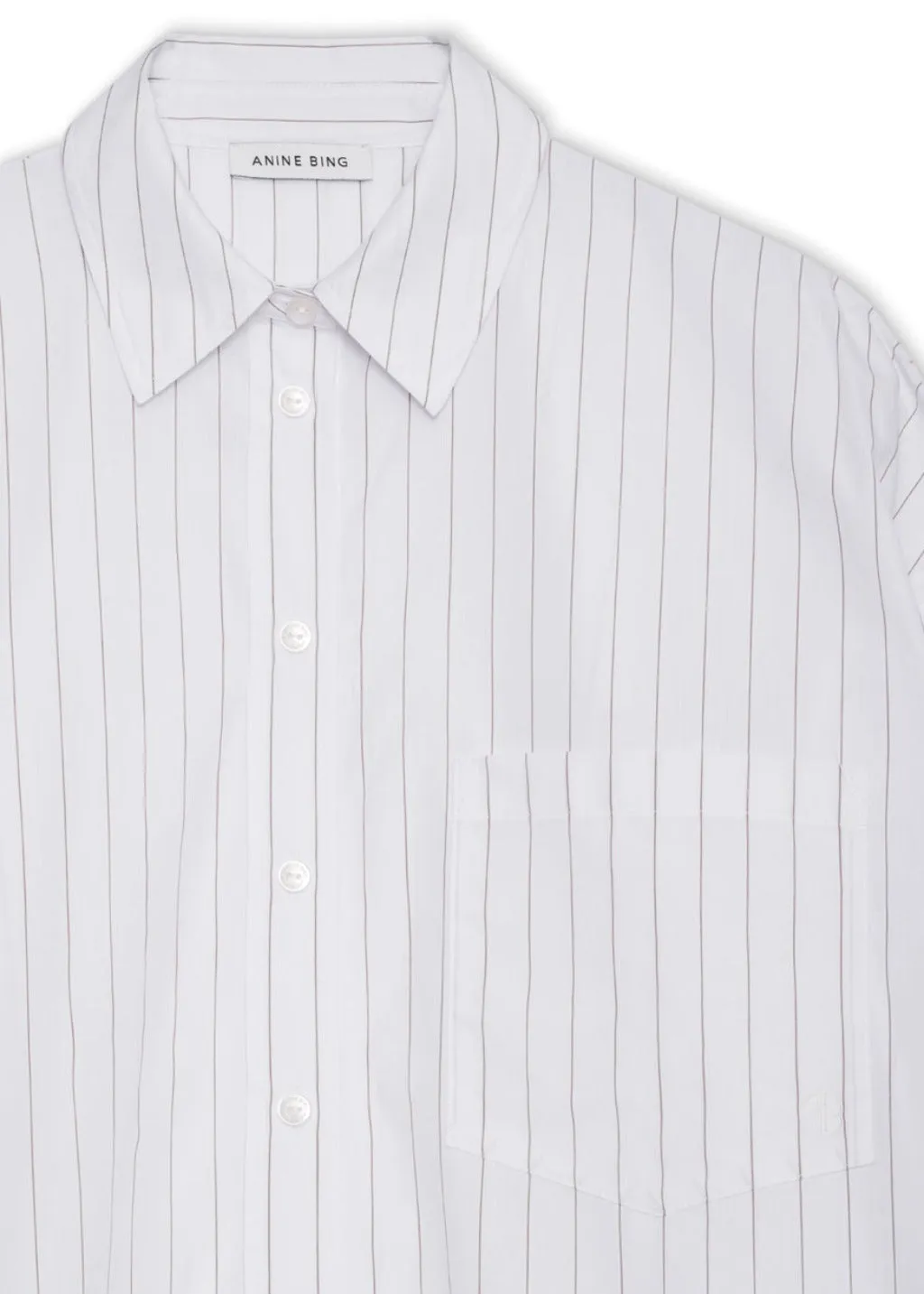 Anine Bing Chrissy Shirt in White and Taupe Stripe