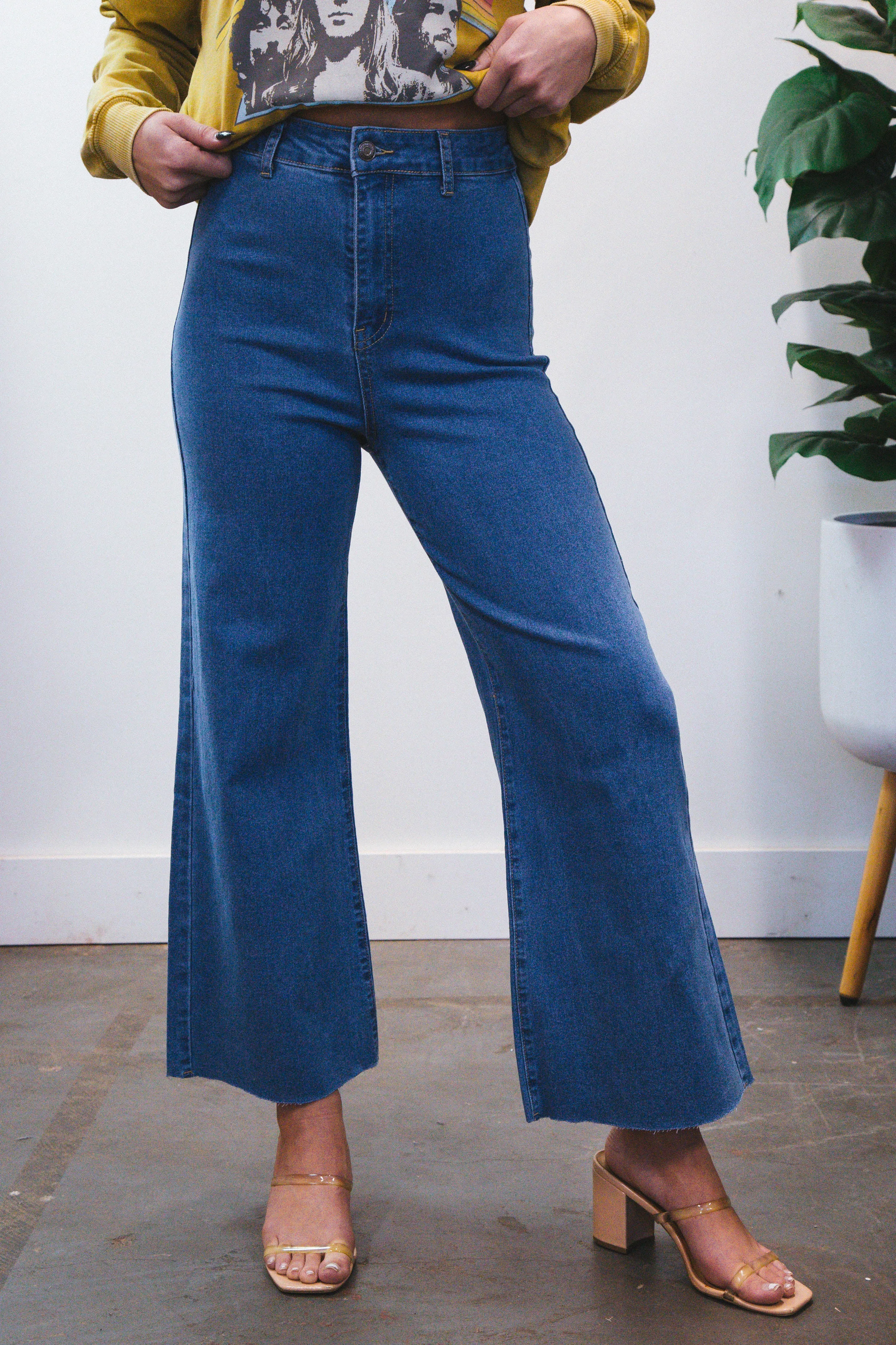 Aria High Rise Wide Leg Pants, Medium Denim