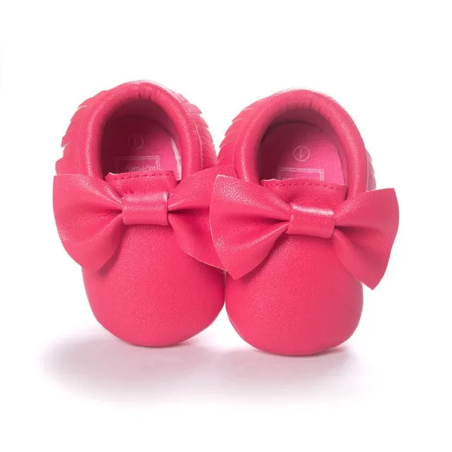 Baby Girl Moccasins with Bows First Walkers Soft Sole Shoes