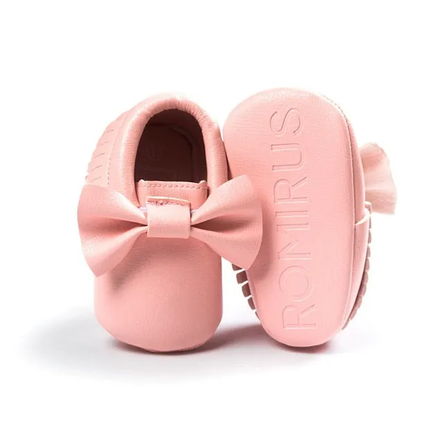 Baby Girl Moccasins with Bows First Walkers Soft Sole Shoes