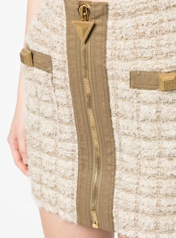 Balmain zip-detail tweed mini skirt