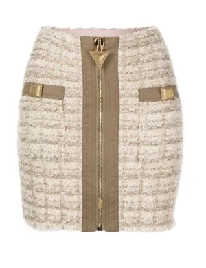 Balmain zip-detail tweed mini skirt