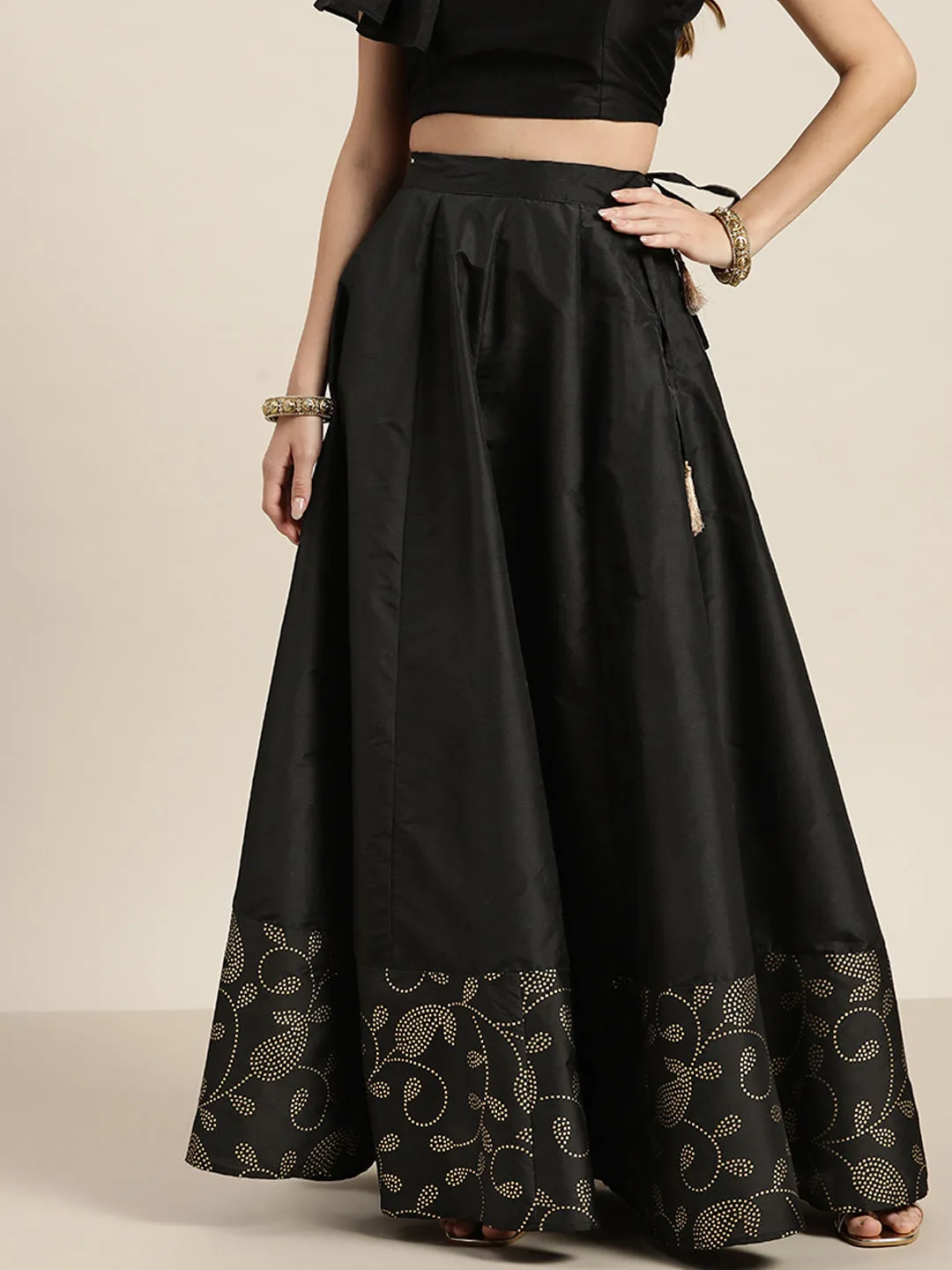 Black Paisely Foil Border Anarkali Skirt