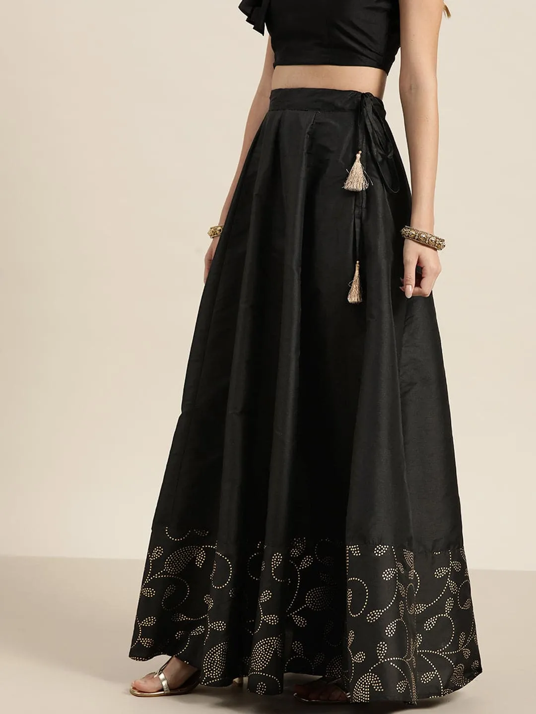 Black Paisely Foil Border Anarkali Skirt