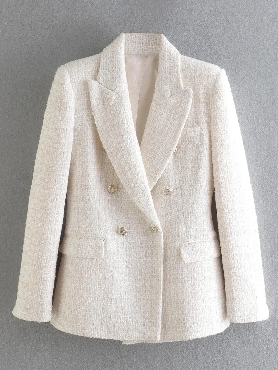 Blended Double Breasted Tweed Blazer Women