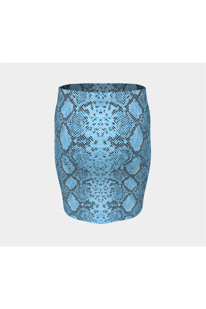 Blue Snakeskin Fitted Skirt