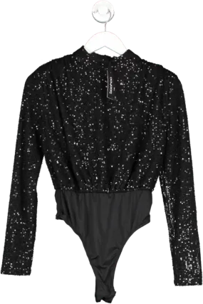 boohoo Black High Neck Sequin Bodysuit UK 8