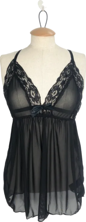 boohoo Black Mesh & Lace Babydoll And String Set UK S