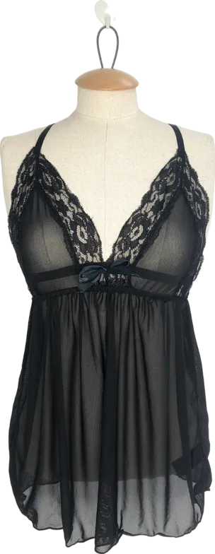 boohoo Black Mesh & Lace Babydoll And String Set UK S