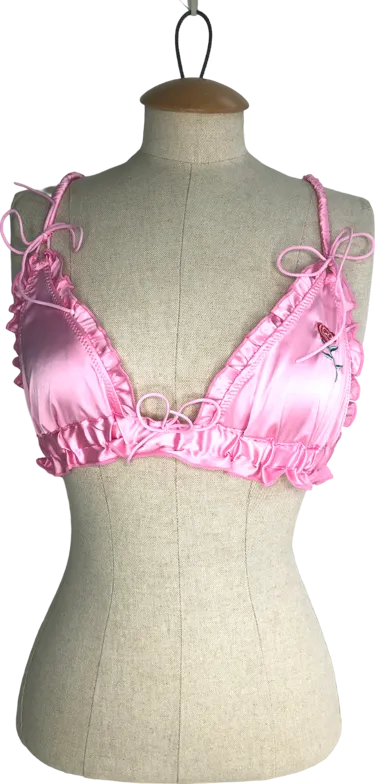 boohoo Pink Satin Frill Edge Bralette UK S