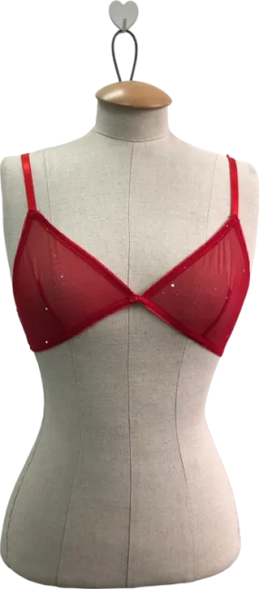 boohoo Red Mesh Bralette With Sparkles UK M