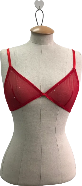 boohoo Red Mesh Bralette With Sparkles UK M