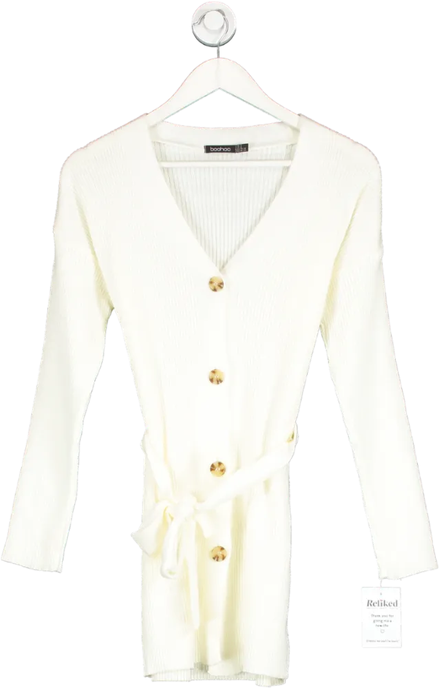 boohoo White Knitted Longline Cardigan UK 8