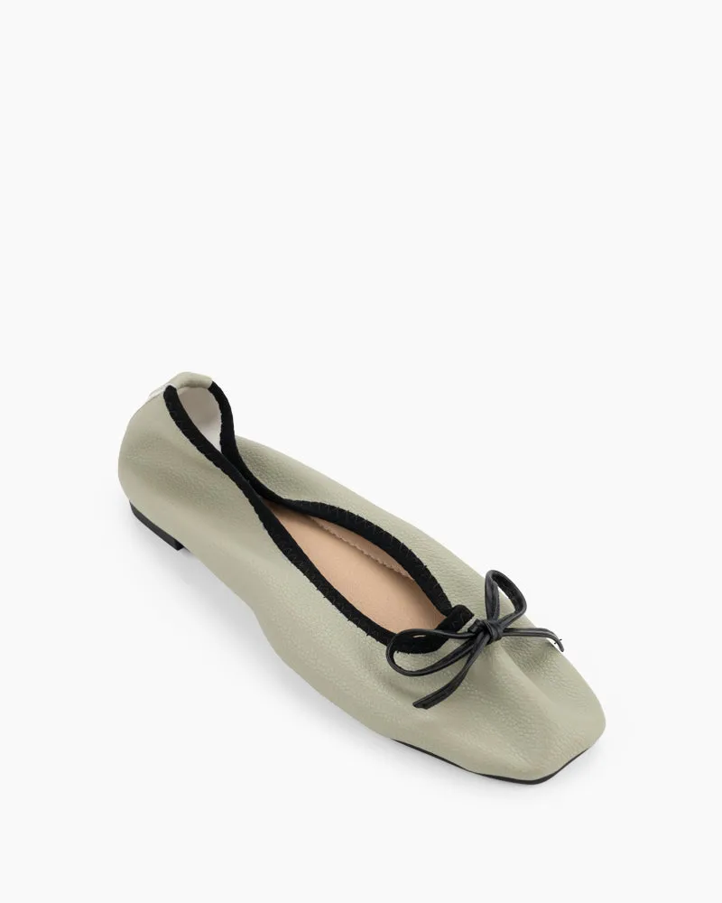 Bow Square Toe Soft Sole Flats