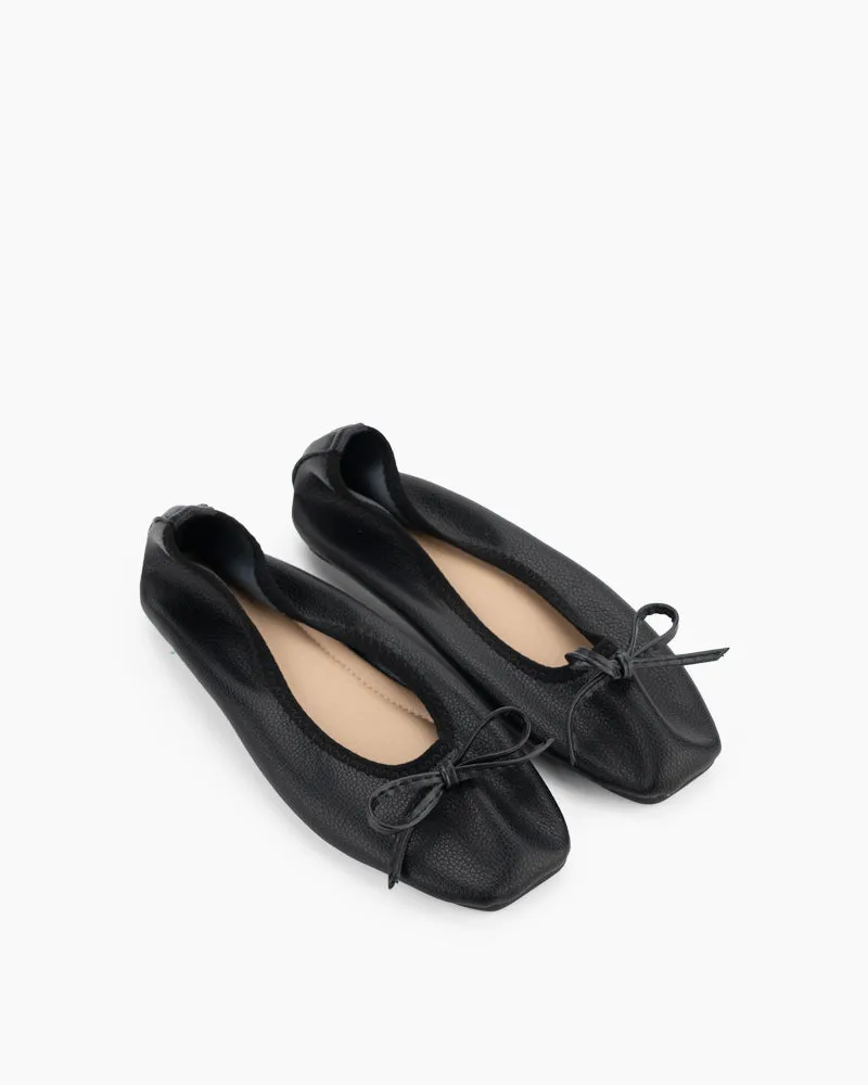 Bow Square Toe Soft Sole Flats