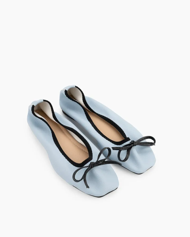 Bow Square Toe Soft Sole Flats