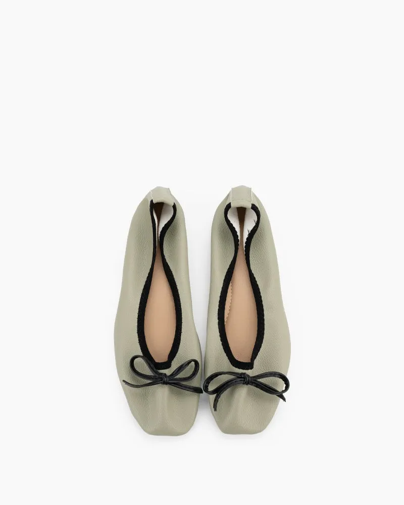 Bow Square Toe Soft Sole Flats