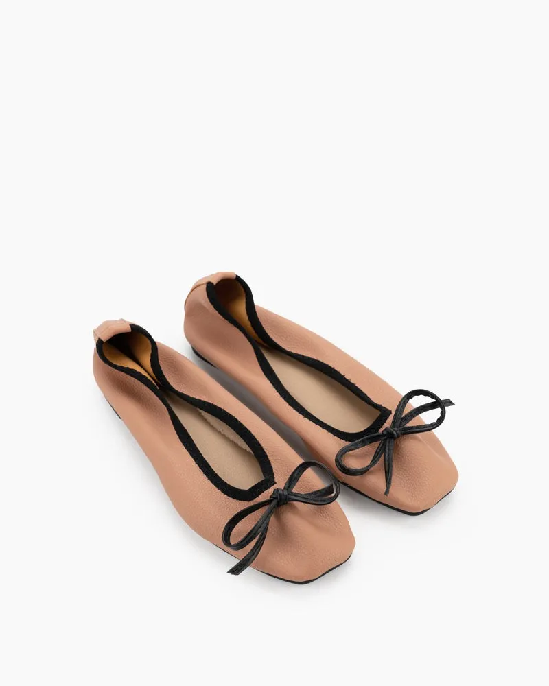 Bow Square Toe Soft Sole Flats