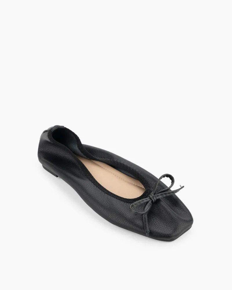 Bow Square Toe Soft Sole Flats