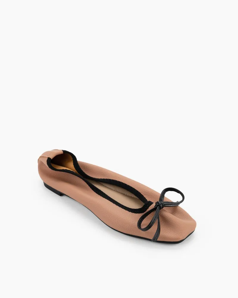 Bow Square Toe Soft Sole Flats