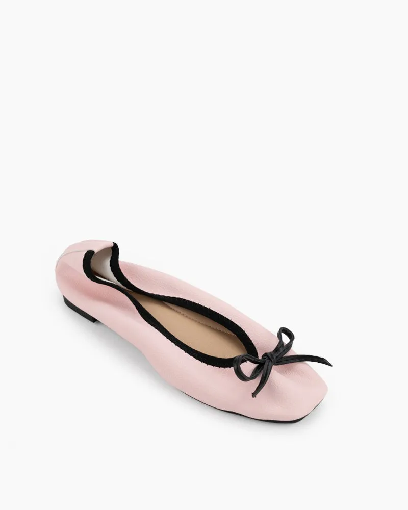 Bow Square Toe Soft Sole Flats