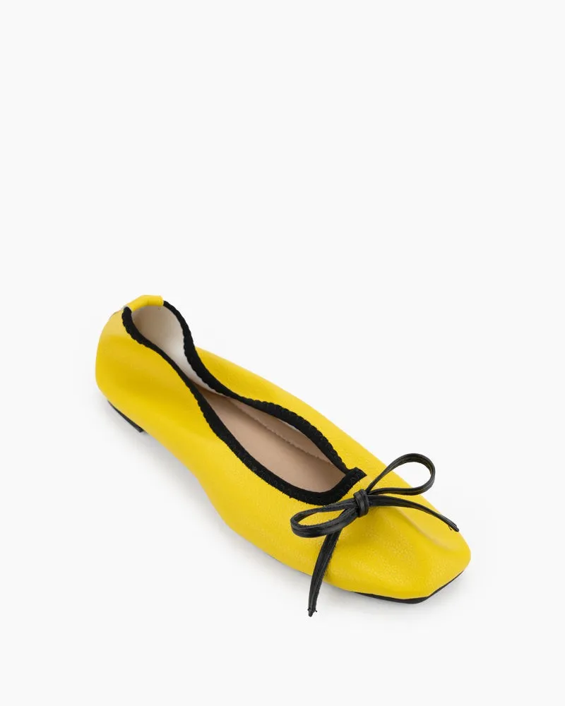 Bow Square Toe Soft Sole Flats