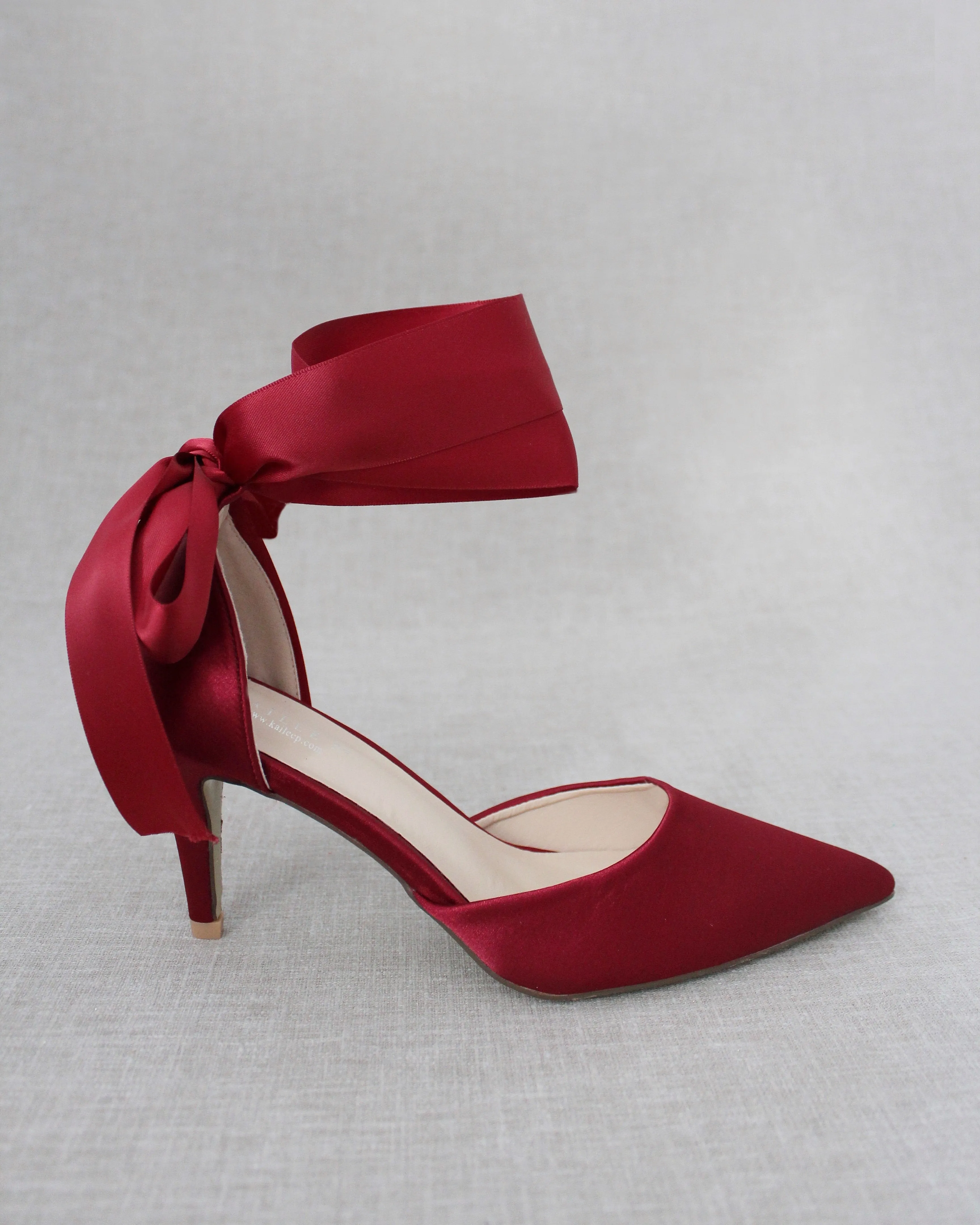 Burgundy Evening Heels With Ankle Ribbon