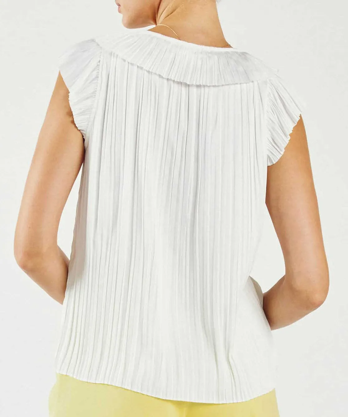 Button Front Pleated Blouse - White