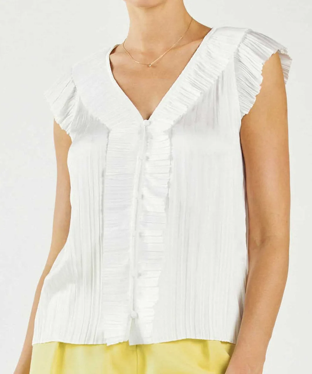 Button Front Pleated Blouse - White