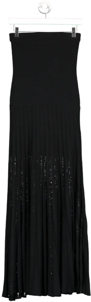 cos Black Pleated Knitted Maxi Dress UK XS