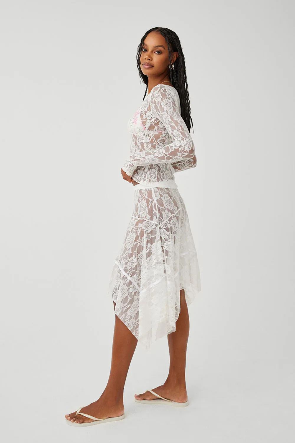 Day Lace Midi Skirt - White