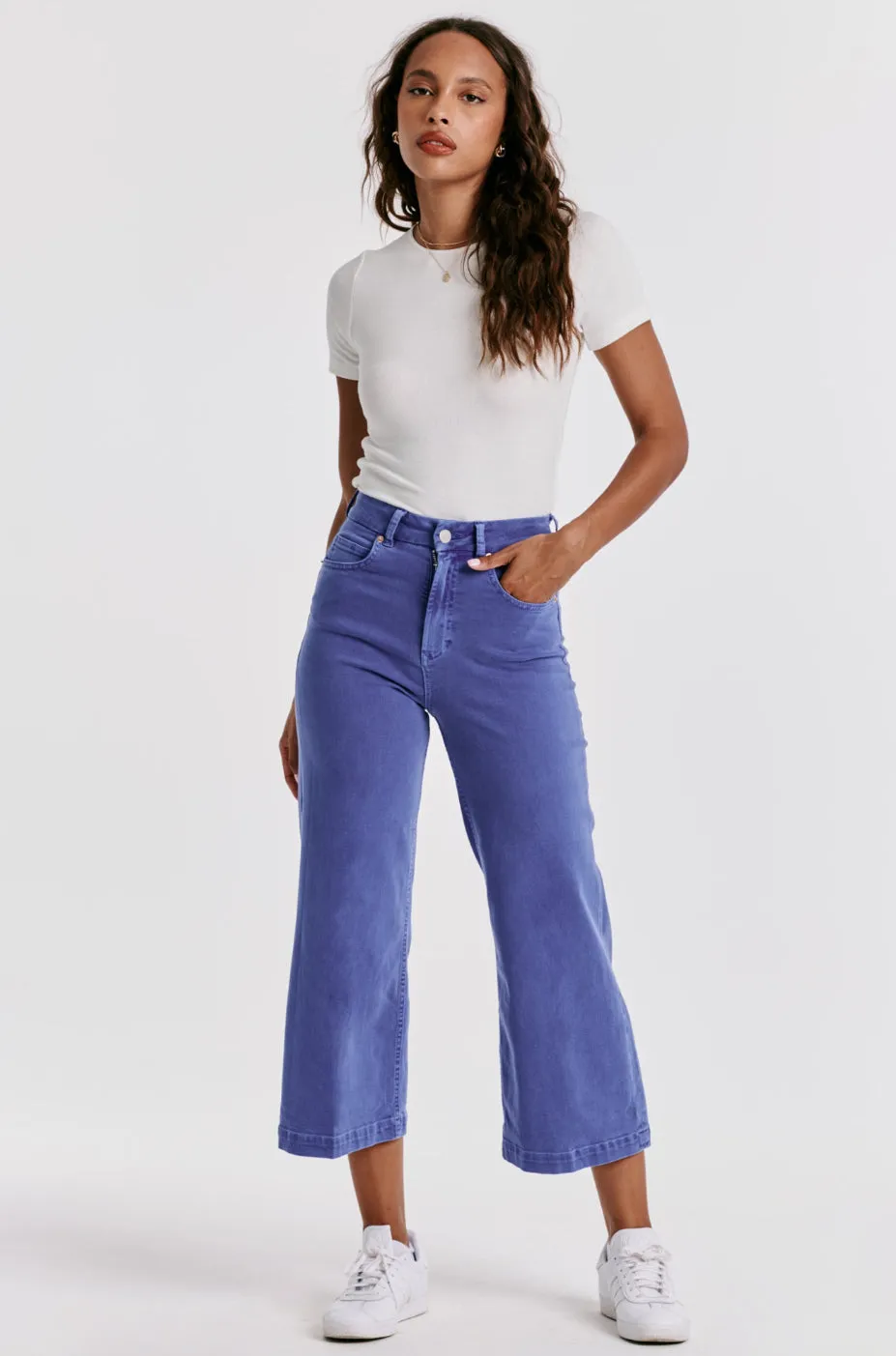 Dear John Audrey Super High Rise Cropped Wide Leg Color Jeans - Galactic Cobalt