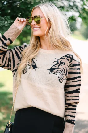 Dueling Dreams Oatmeal Brown Tiger Sweater