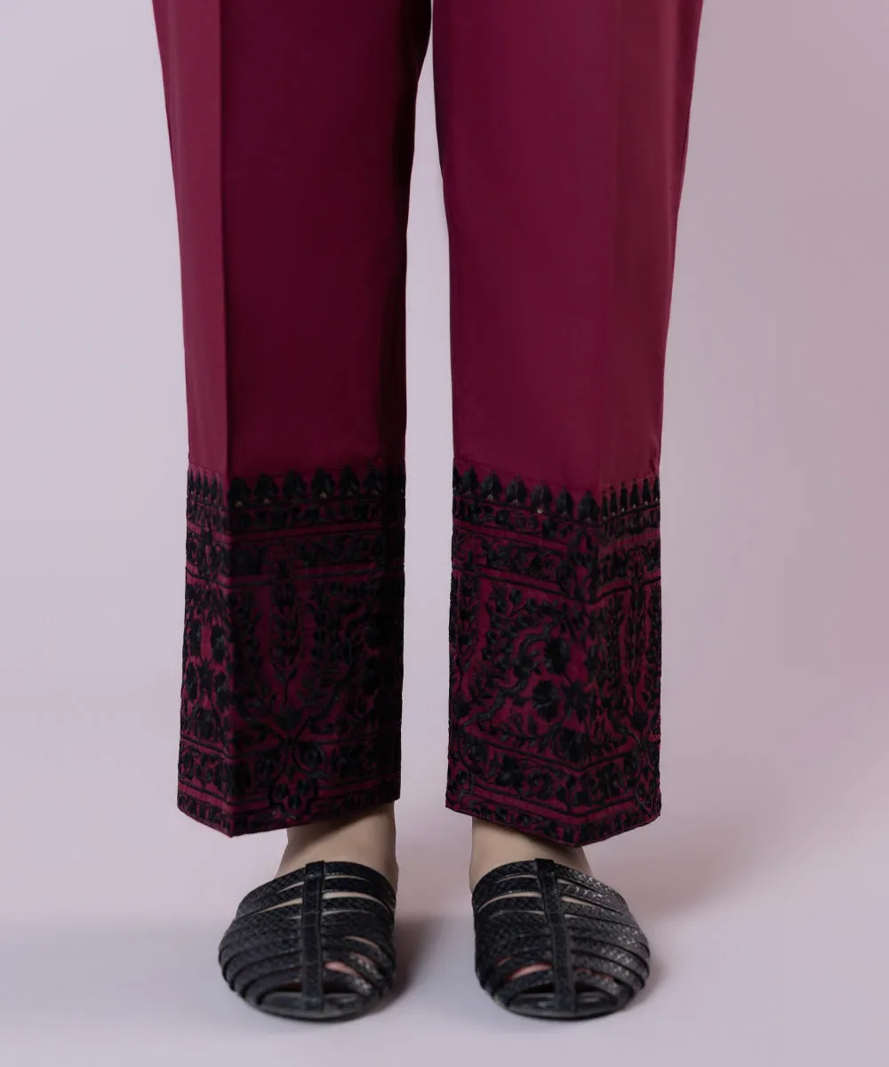 Embroidered Cambric Straight Pants