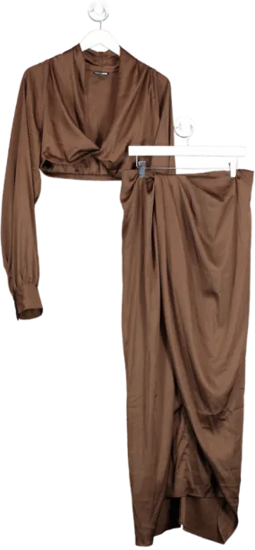 Fashion Nova Brown Love Again Satin Skirt Set UK XL