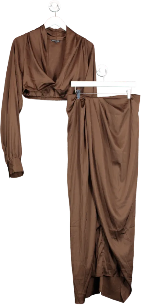 Fashion Nova Brown Love Again Satin Skirt Set UK XL