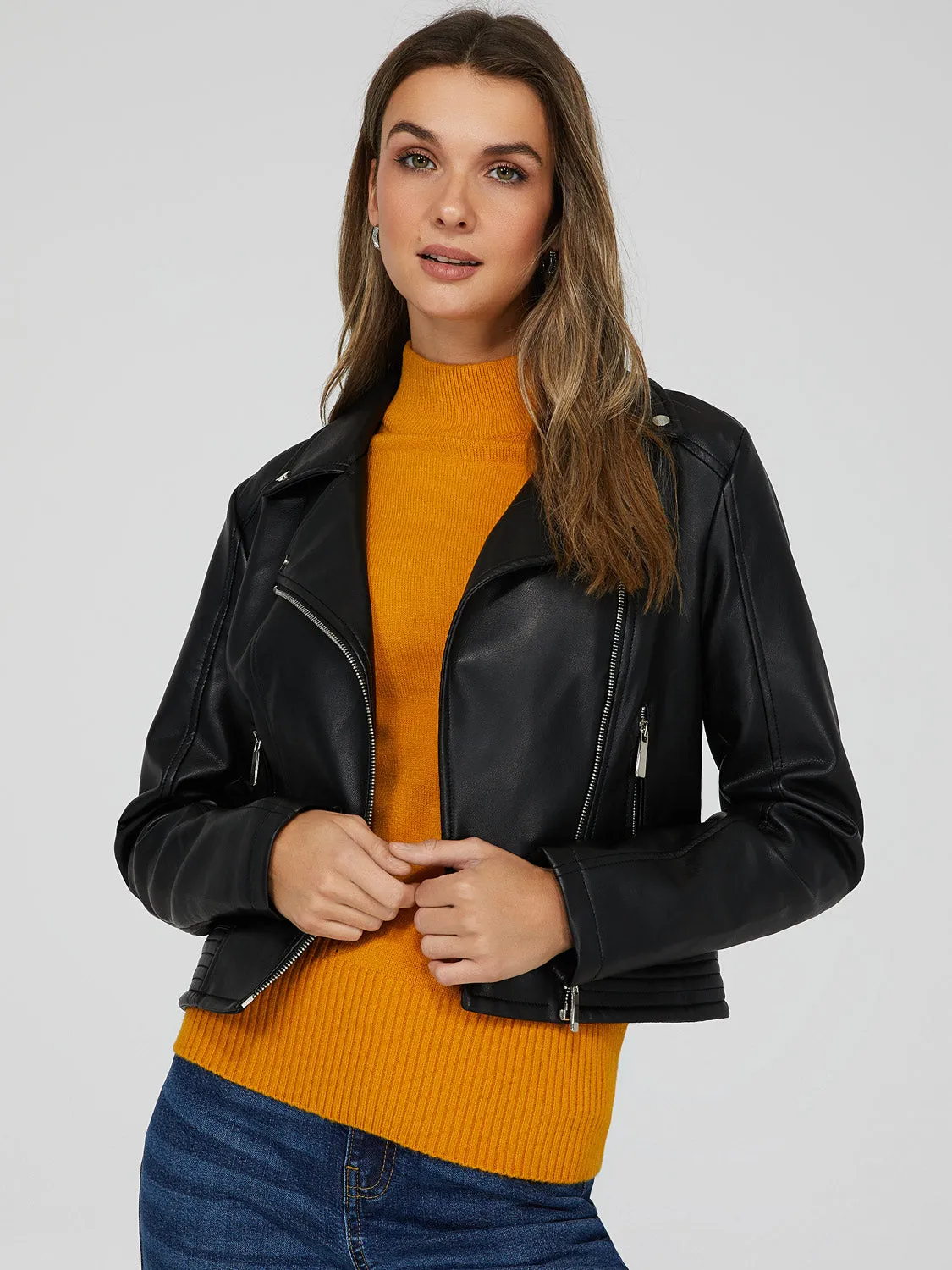 Faux Leather Moto Jacket