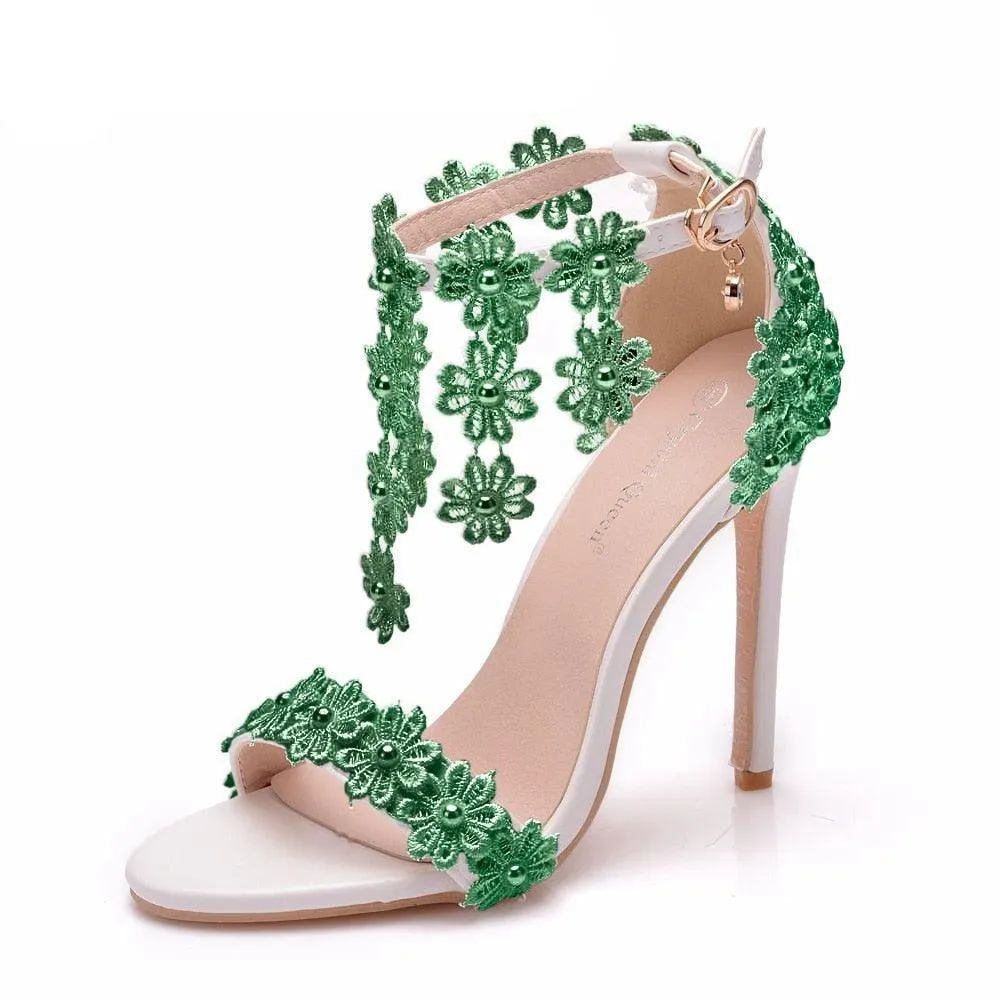 Floral Lace Strap Heels Sandals