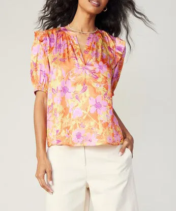 Floral Print Blouse - Orange/Pink Multi