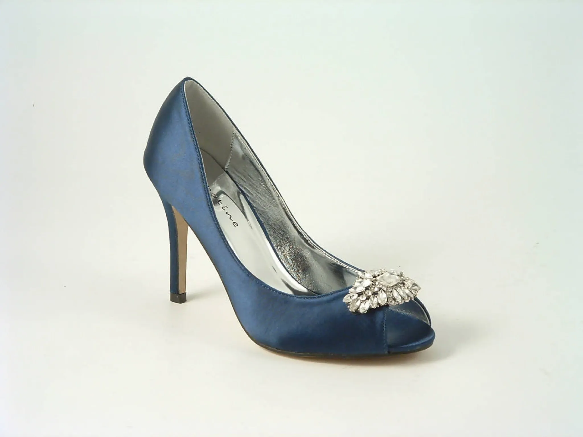 Glitz Shoes Diamante Satin Heel Peep Toe Court Shoe F240