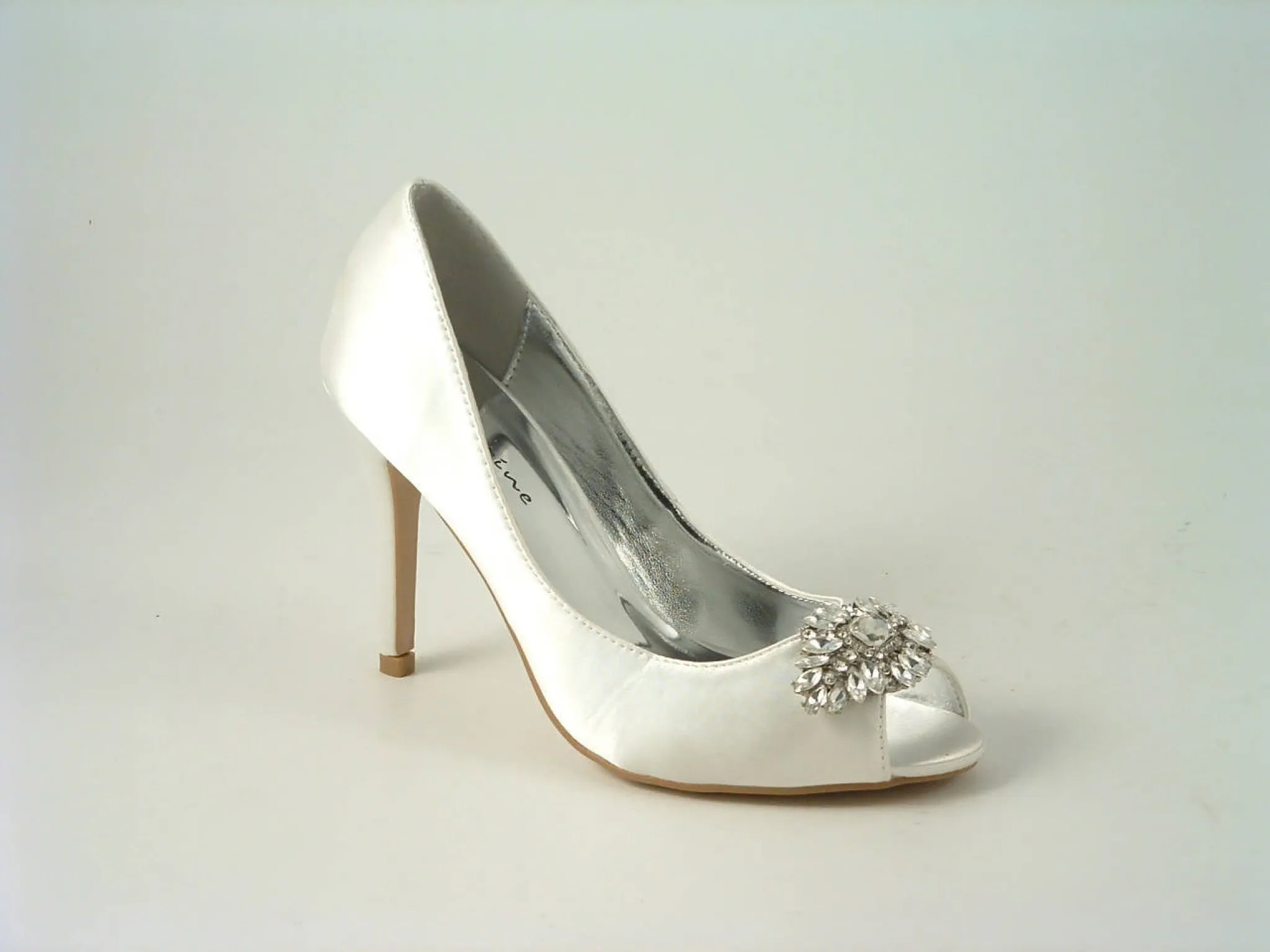 Glitz Shoes Diamante Satin Heel Peep Toe Court Shoe F240